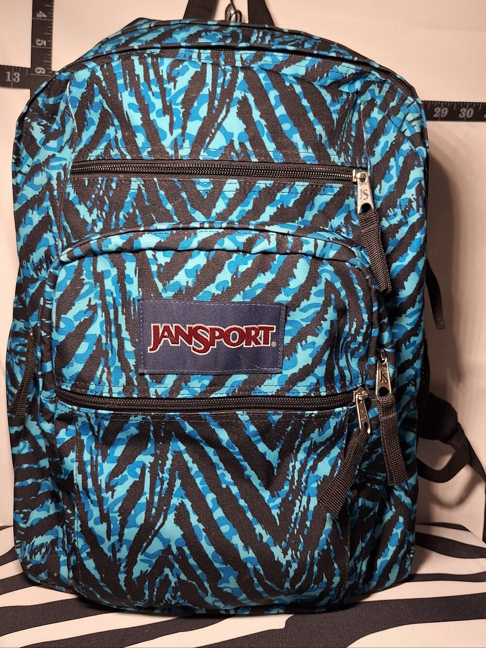 Jansport Backpack, Zebra Stripes, Black & Blue - Picture 1 of 16